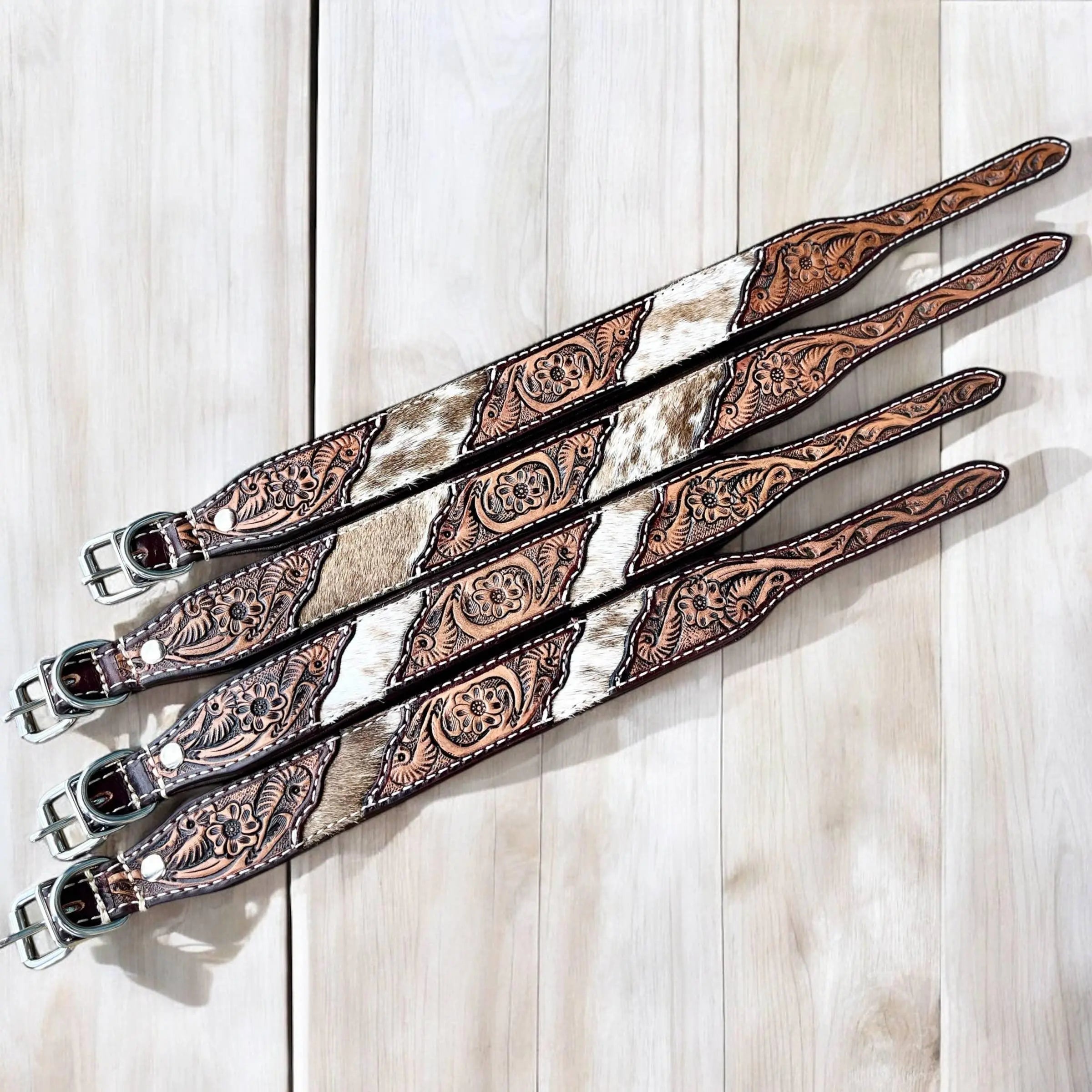 Cowhide & Tooled leather Dog Collar