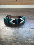 Corded Leather Dog Collar - Teal/White Dog
