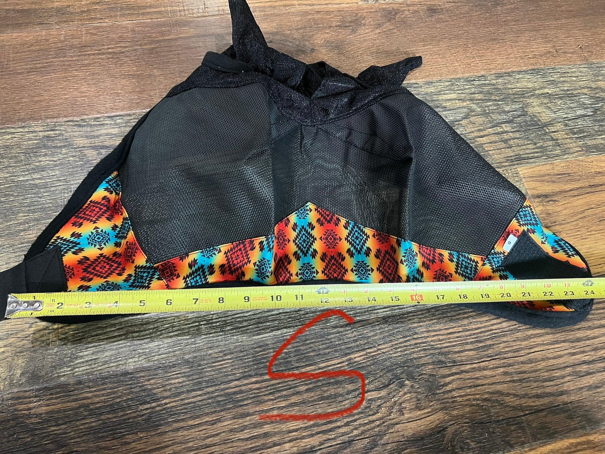 Yellow/Orange Aztec print accent horse size fly mask with ears