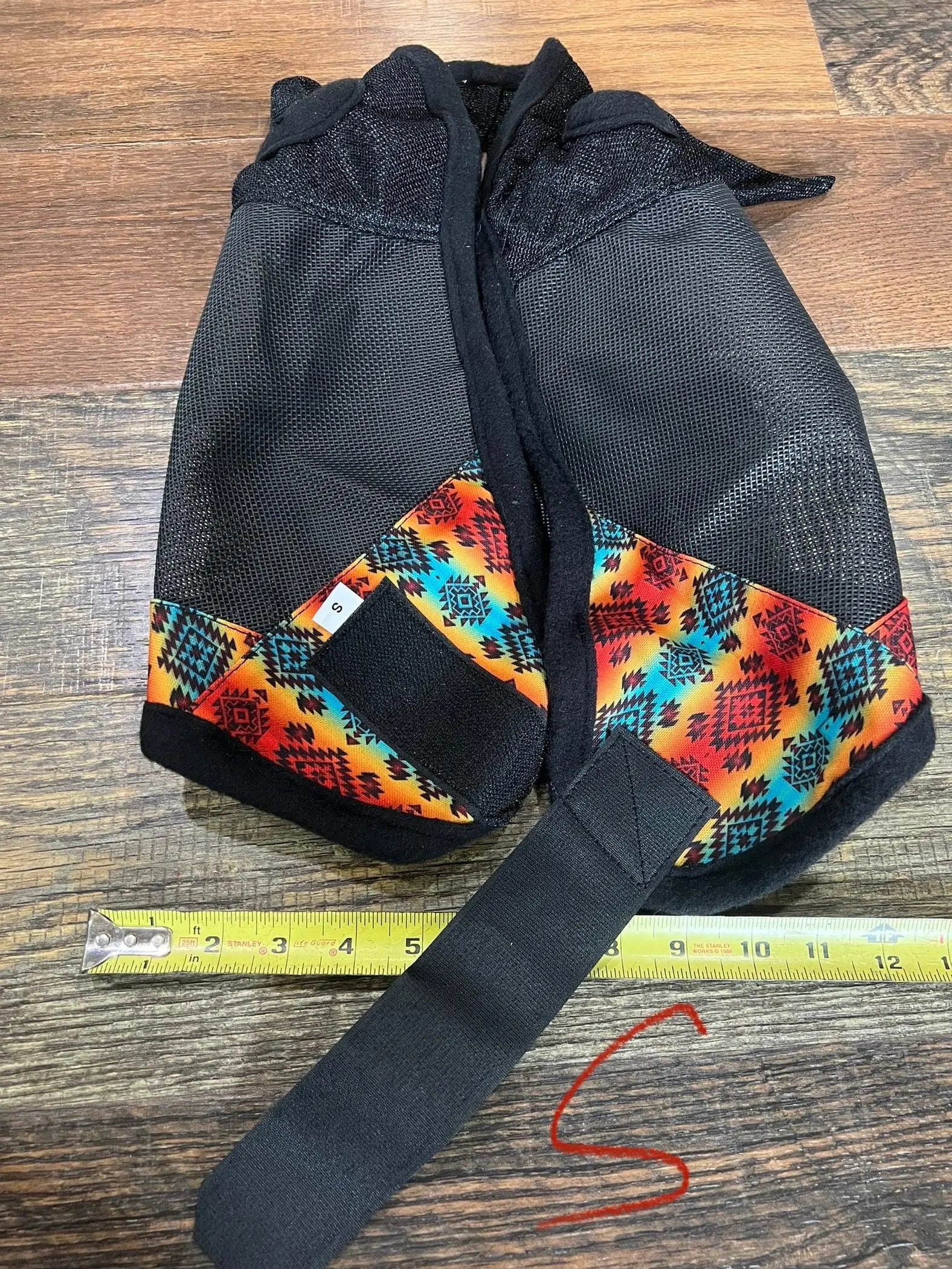 Yellow/Orange Aztec print accent horse size fly mask with ears