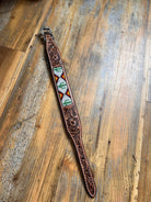 Cactus tooled leather dog collar