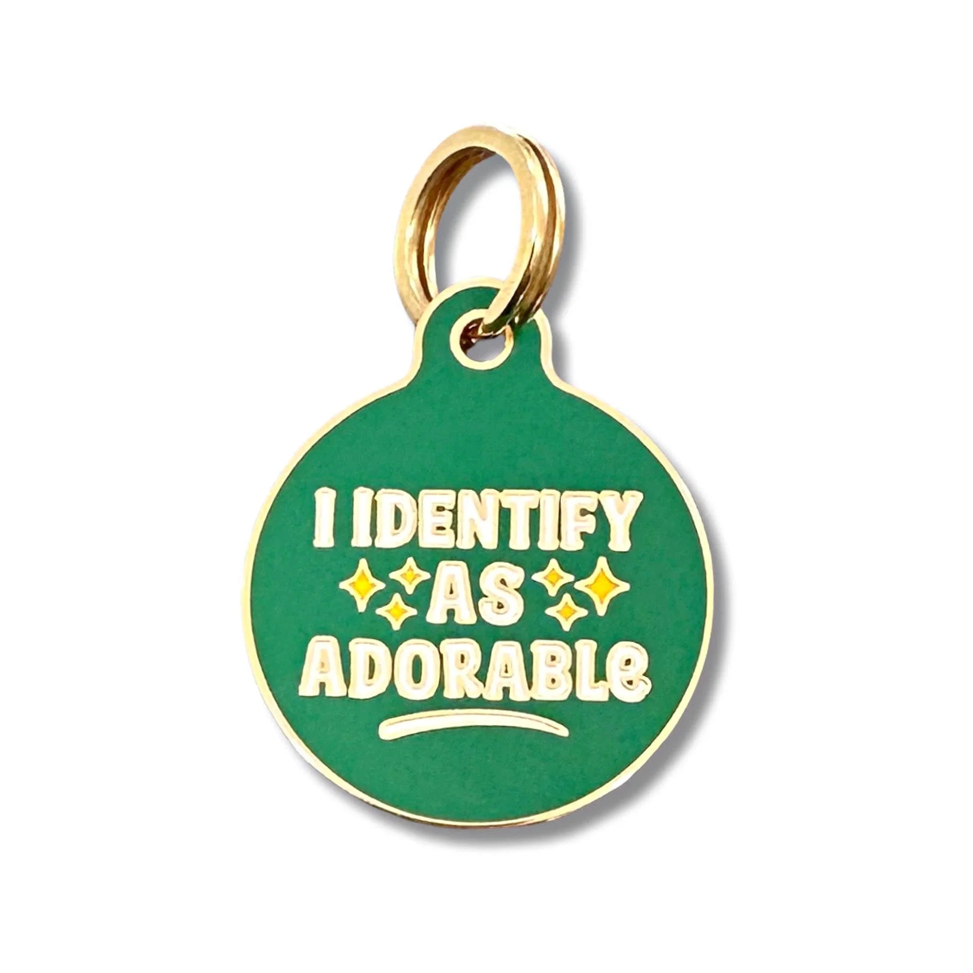 Personalized Gold Dog Tag Charm - I Identify as Adorable