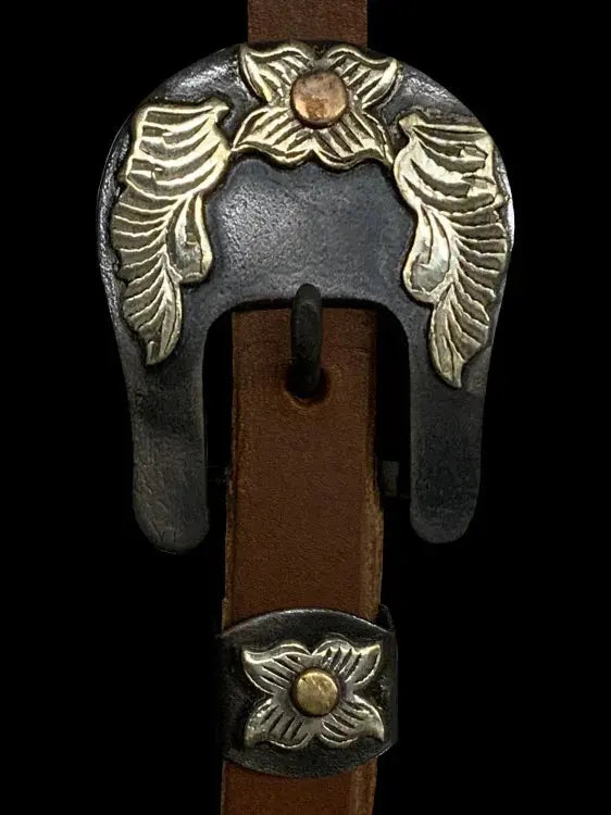 Argentina Cow Leather One Ear Headstall with Floral Overlayed Buckle Horse