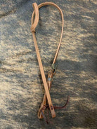 Argentina Cow Leather One Ear Headstall with Silver and Copper Engraved Overlayed Buckle Horse