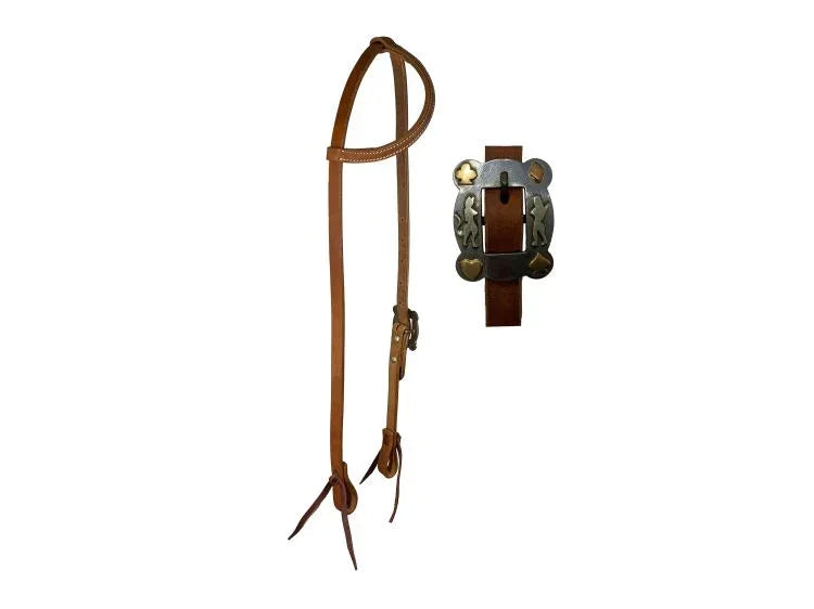 Argentina Cow Leather One Ear Headstall With Silver and Copper Overlayed Buckle - Lady/Card Suites