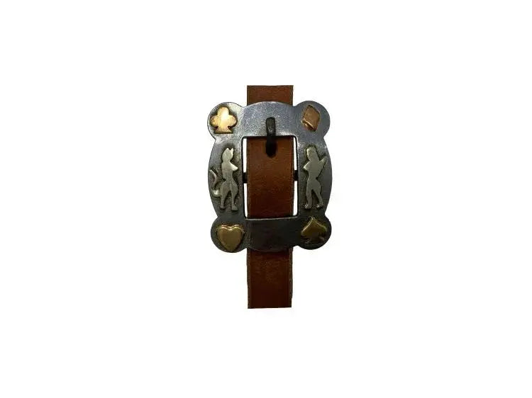 Argentina Cow Leather One Ear Headstall With Silver and Copper Overlayed Buckle - Lady/Card Suites buckle