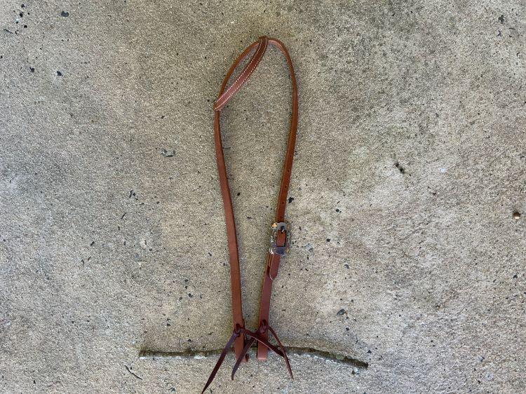 Argentina Cow Leather One Ear Headstall With Silver and Copper Overlayed Buckle - Lady/Card Suites
