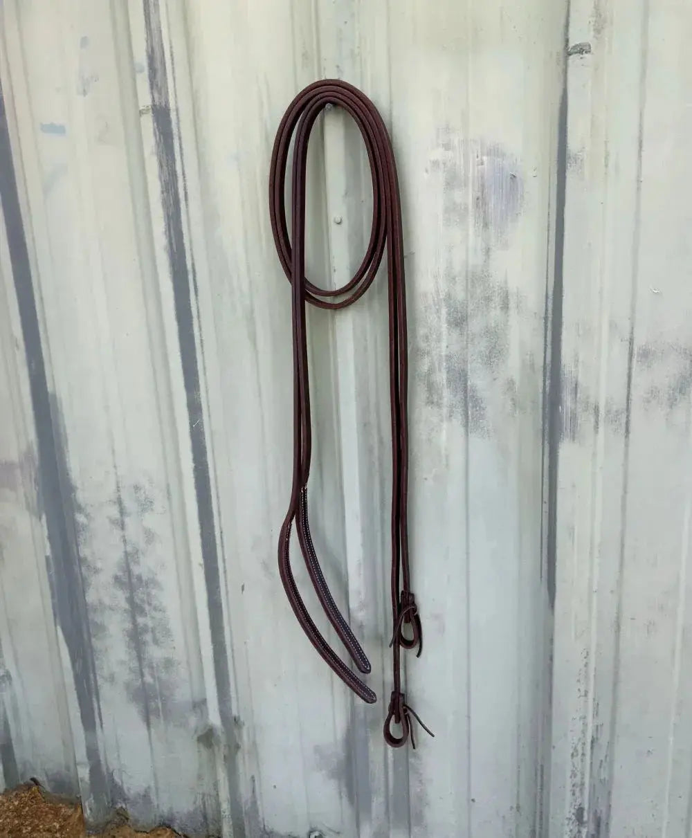 8' x 5/8" Oiled Harness Leather Split Reins with Weighted Ends Made in USA Horse