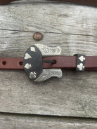 Oiled Harness Single Ear Headstall With Cowboy Gambler Buckle Horse