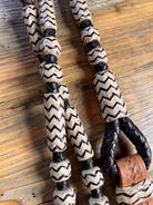 Black and cream chevron leather lanyard with braided ends for Romal reins