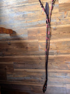 Dark cherry Romal reins California style horse halter with pink white braids