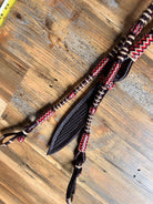 Red cream braided leather horse halter with black noseband