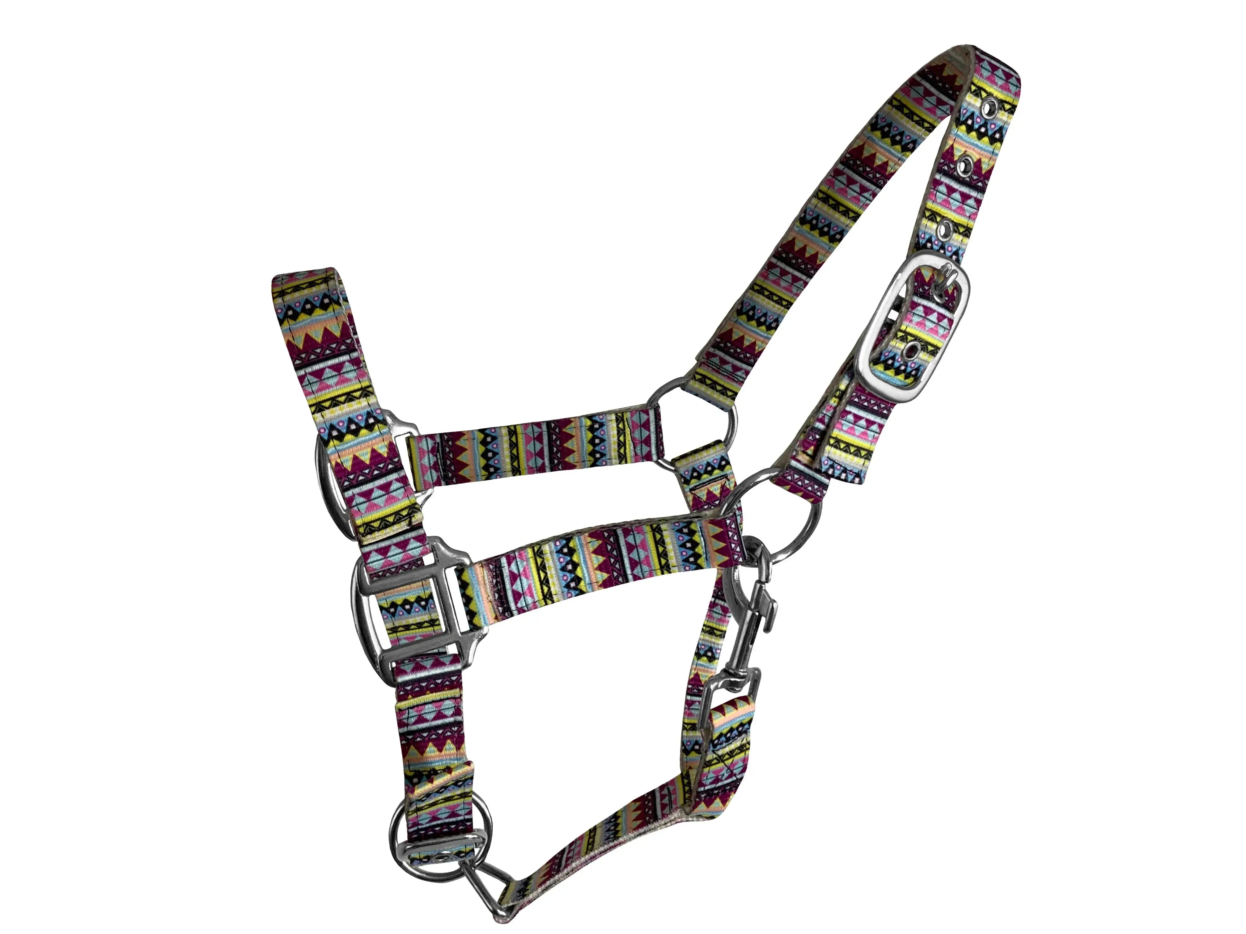 Aztec Halter pattern in orange, pink, blue, and yellow Pony Horse