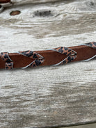 Brown leather braided Argentina cow harness headstall with cheetah print