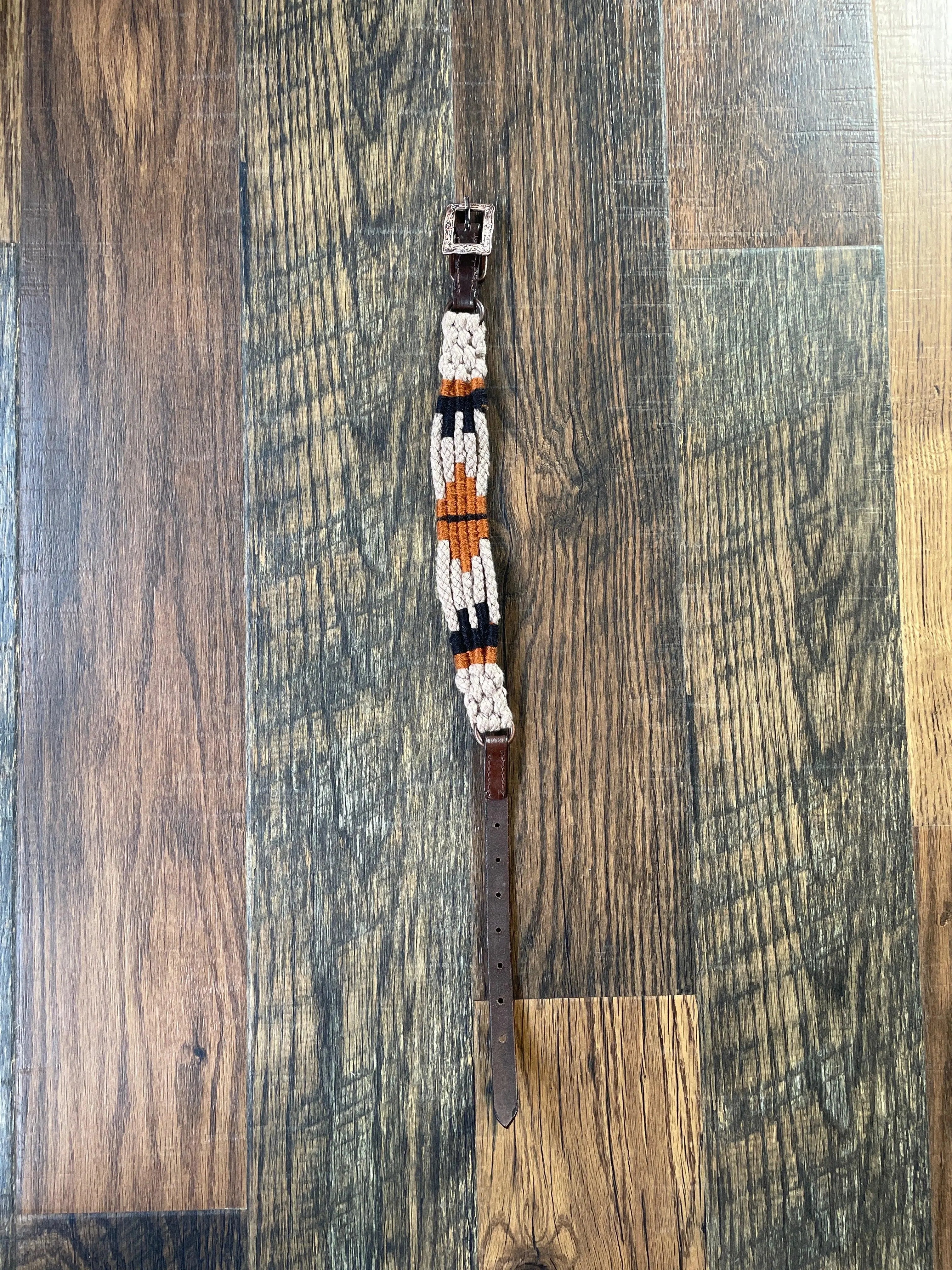 Corded Leather Dog Collar - Tan/Black Dog