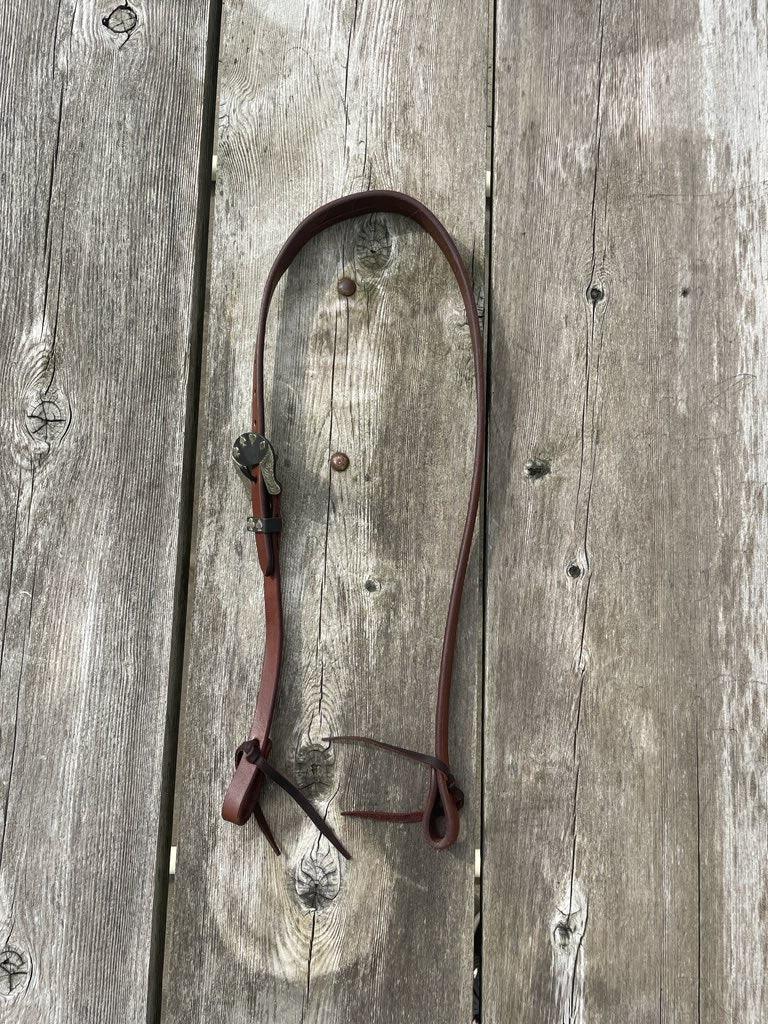 Oiled Harness Split Ear Headstall With Cowboy Gambler Buckle Horse