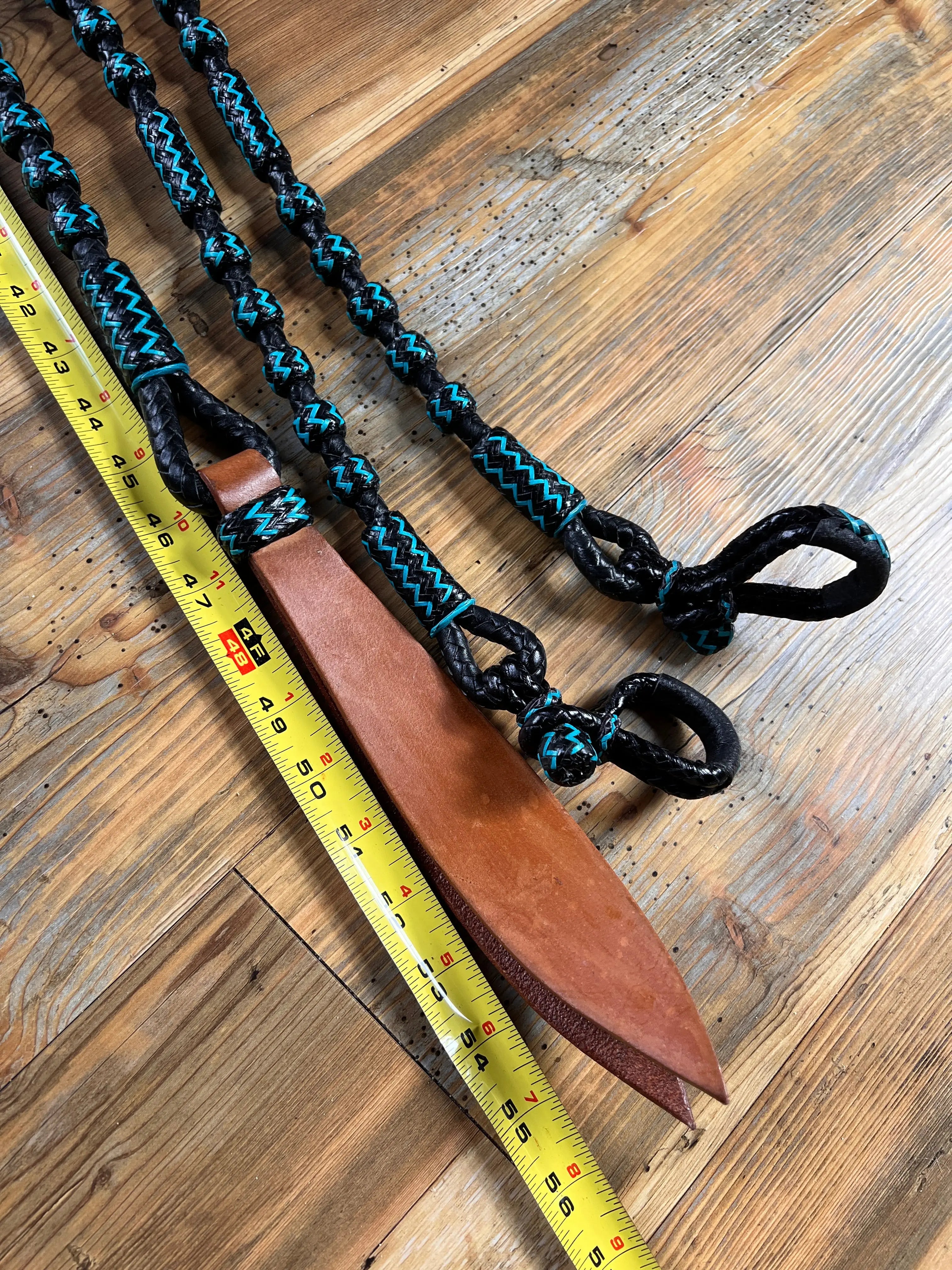 Black and Blue Rawhide 20 Plaits Romel Reins, Romal Reins 55"