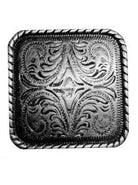 Silver engraved square concho with screw