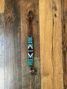 Corded Leather Dog Collar - Teal/White Dog