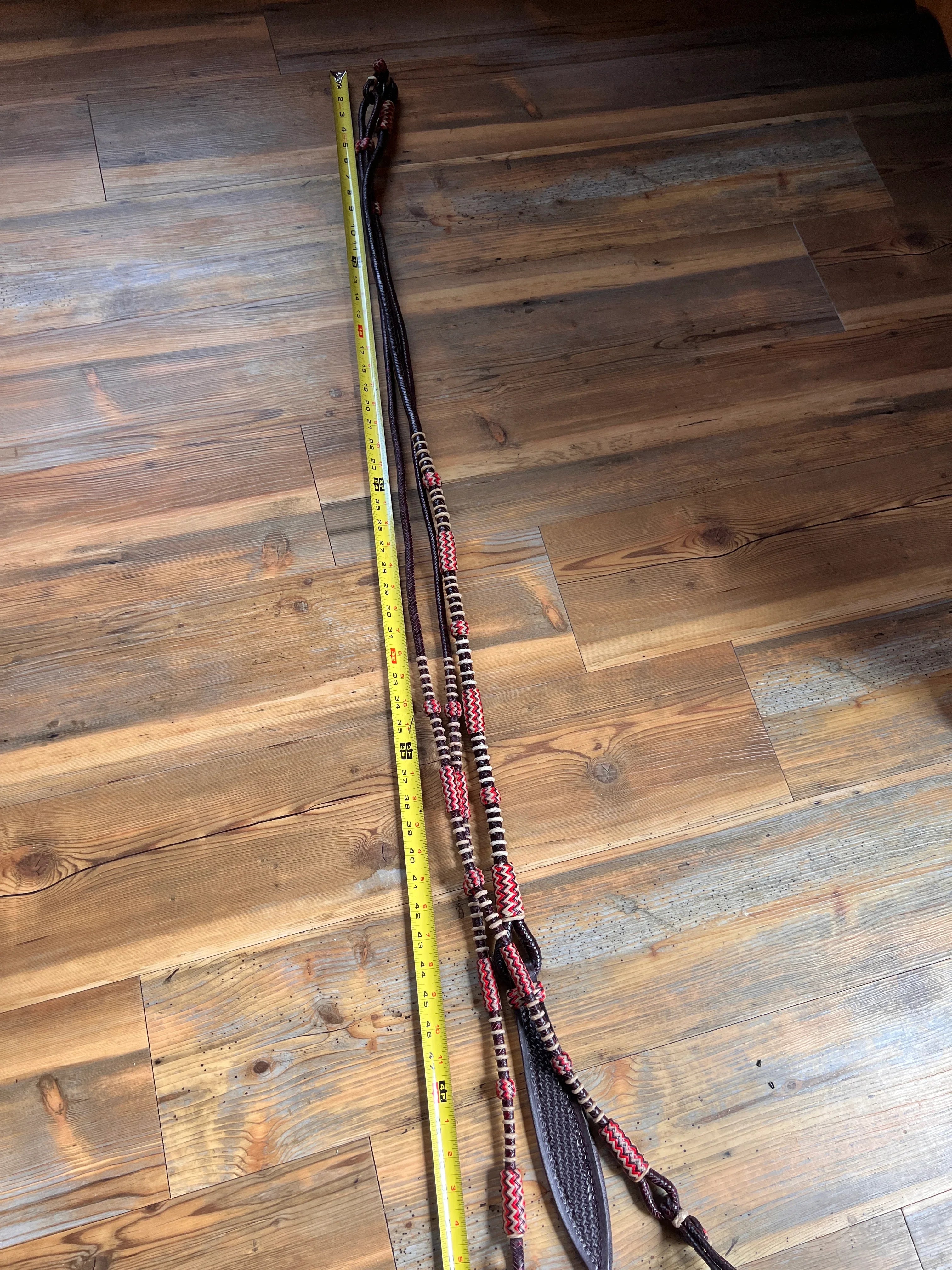 Brown leather Romal reins California style dark cherry 20 plaits 55 inch