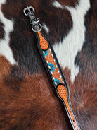 Handcrafted Padded Leather Tooled Dog Collar Blue Sunflower Dog