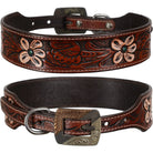 Painted Poppy Leather Dog Collar Dog