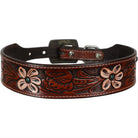 Painted Poppy Leather Dog Collar Dog