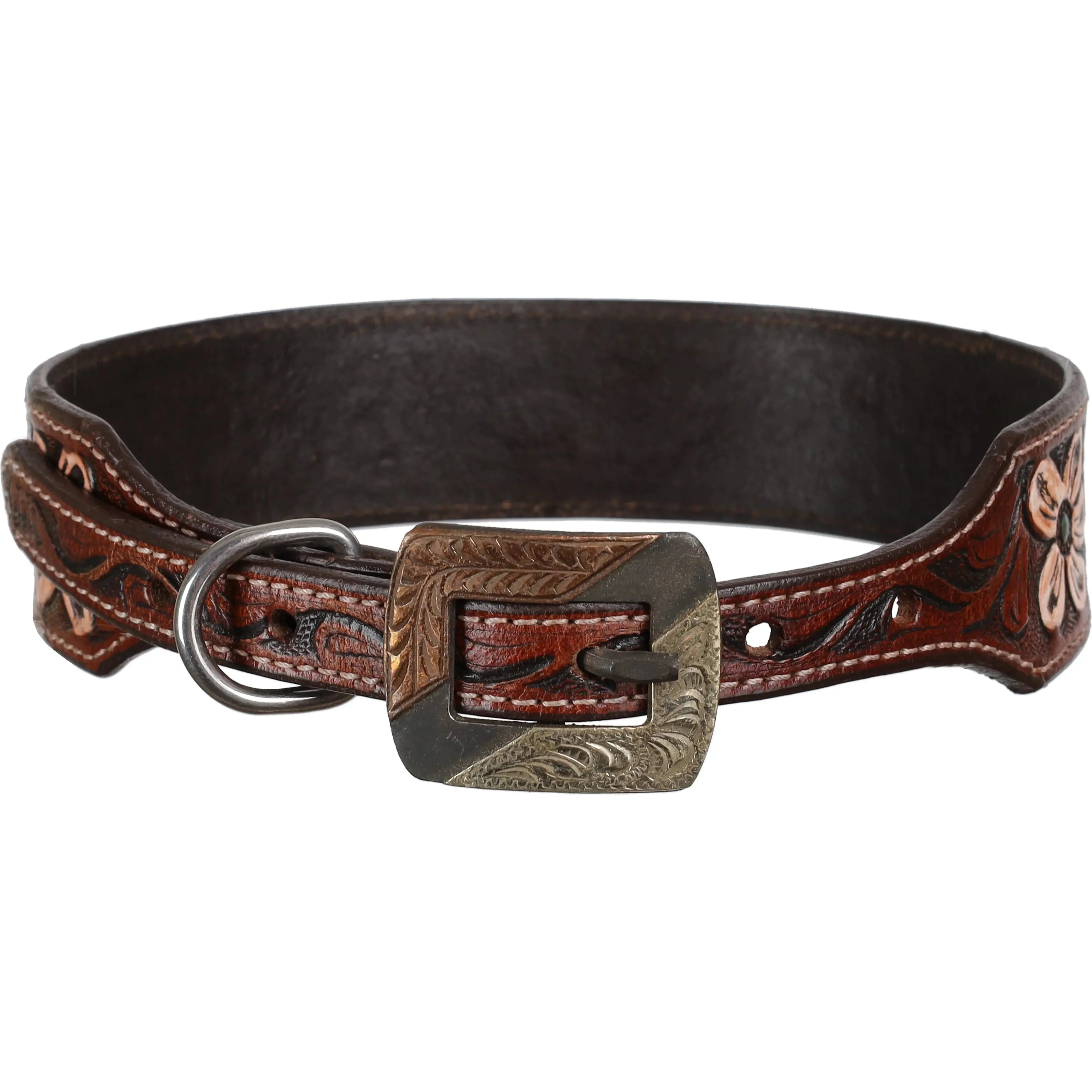 Painted Poppy Leather Dog Collar Dog