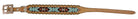 Genuine leather dog collar with teal, white, and black southwest beaded inlay design, a leather wrapped edge Dog