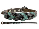 Teal and Dark oil braided leather dog collar Dog
