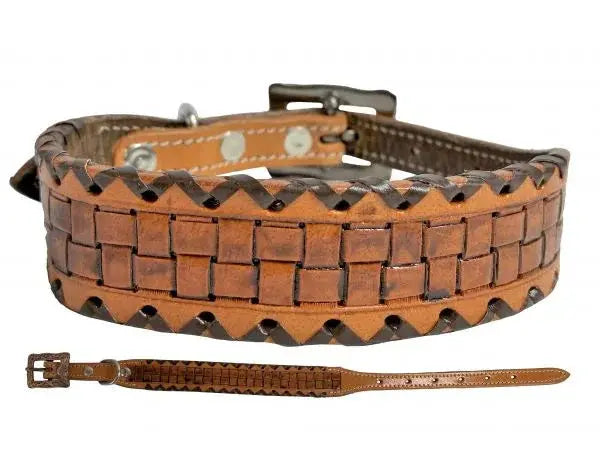 Basket Weave leather dog collar Dog