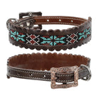 Aztec Fusion Beaded Leather Dog Collar Dog