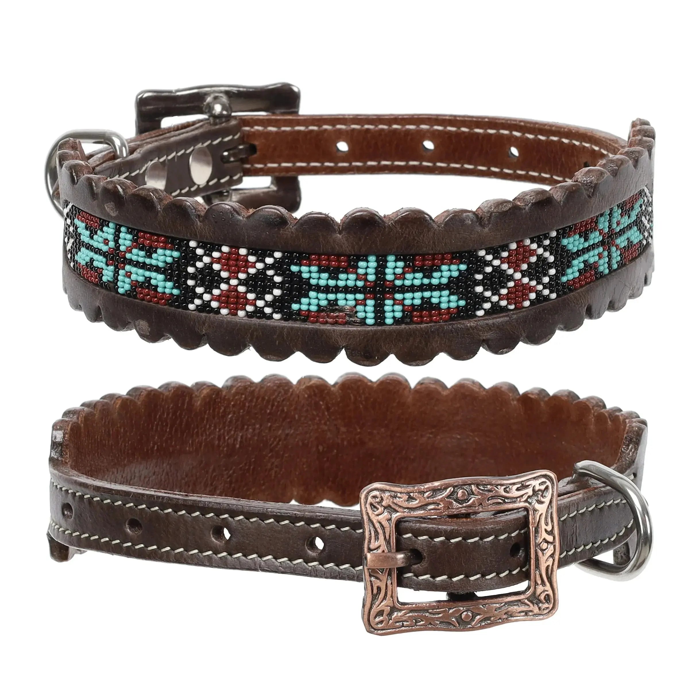 Aztec Fusion Beaded Leather Dog Collar Dog
