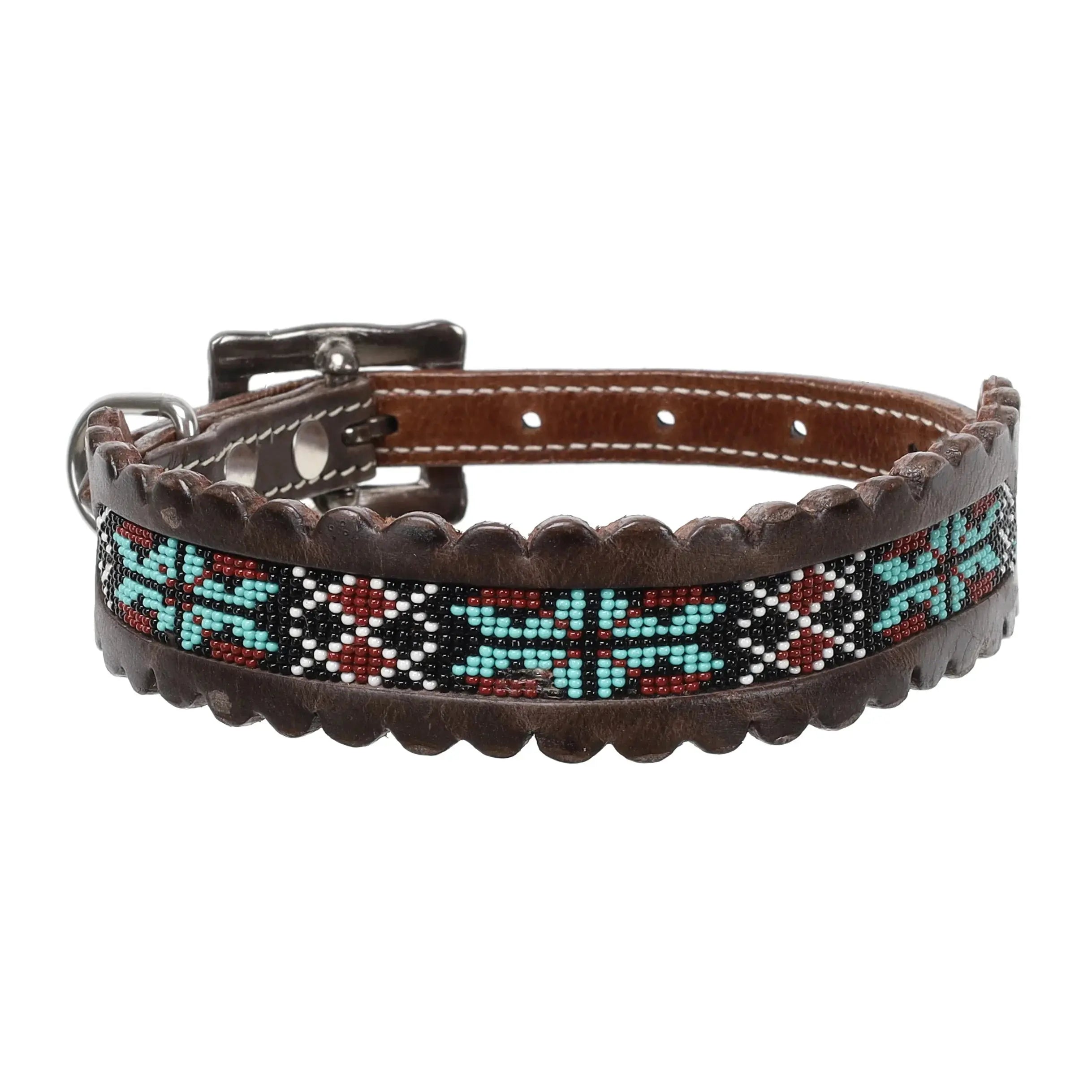 Aztec Fusion Beaded Leather Dog Collar Dog