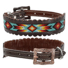 Aztec Flame Beaded Leather Dog Collar Dog