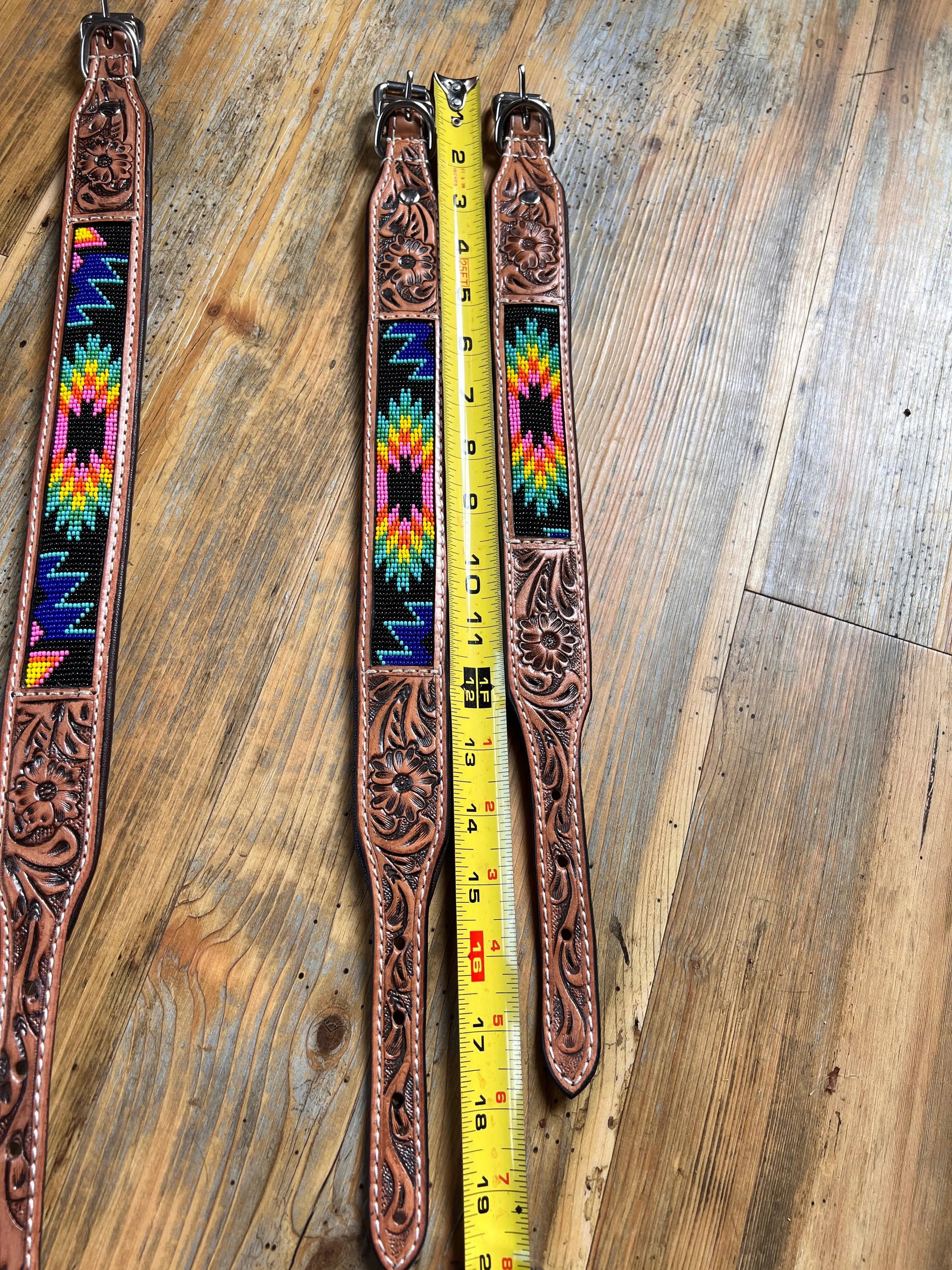 Aztec tooled leather dog collar