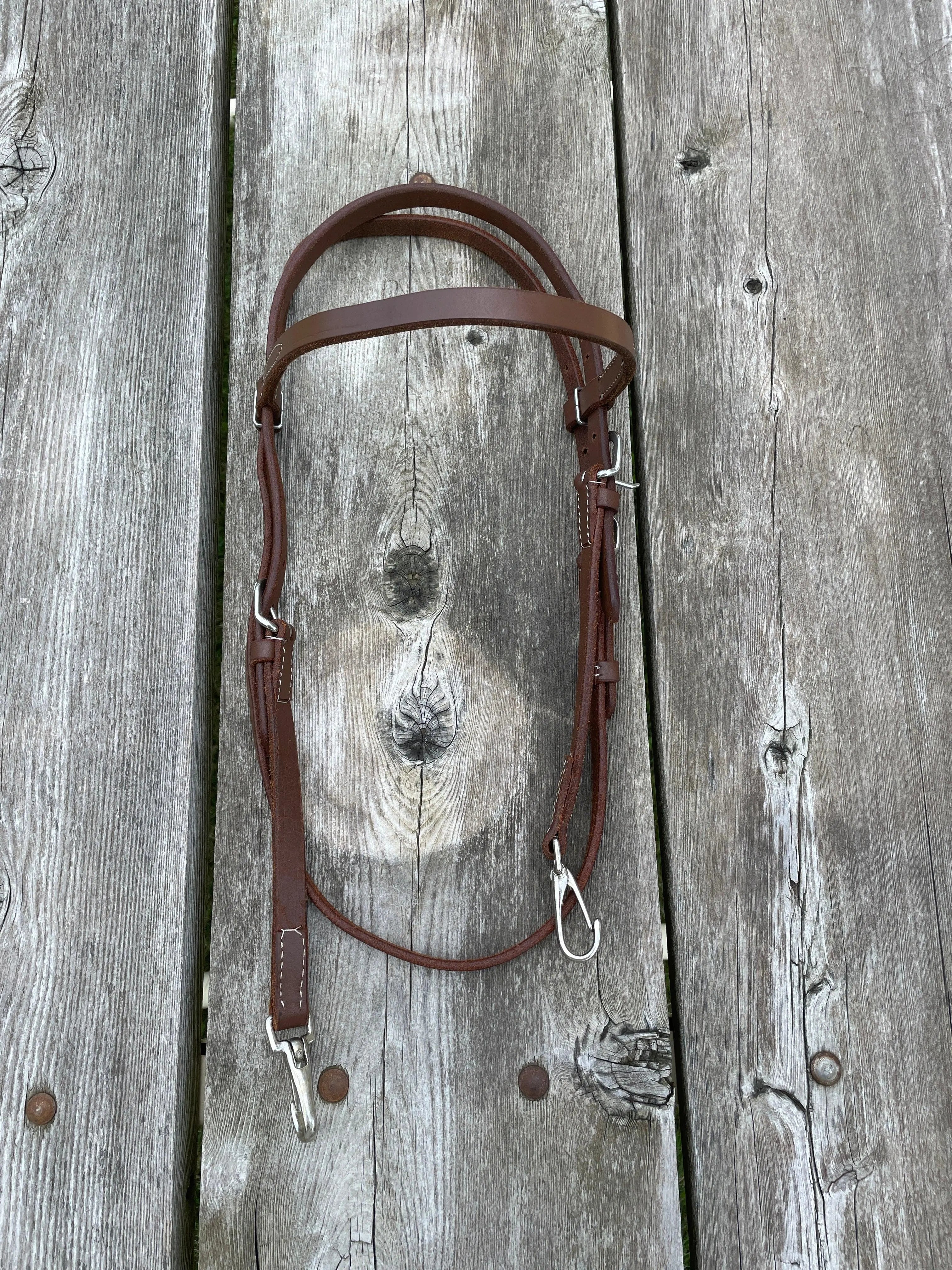 Oiled harness leather headstall with stainless steel snaps Horse