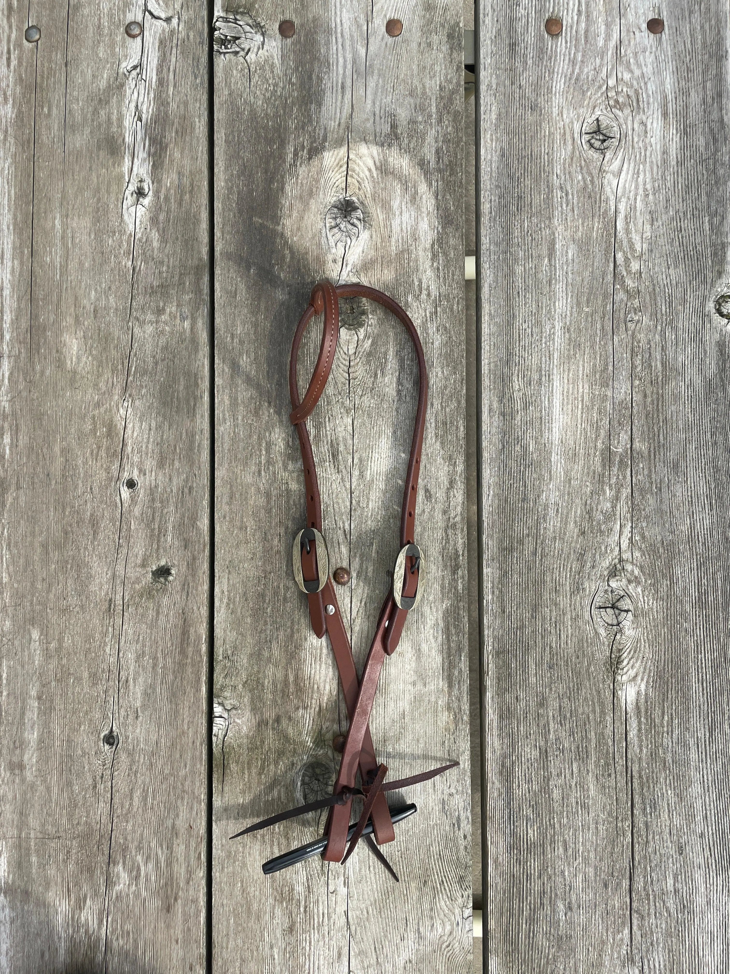 Oiled Harness Single Ear Headstall With Silver Oval Buckle Horse