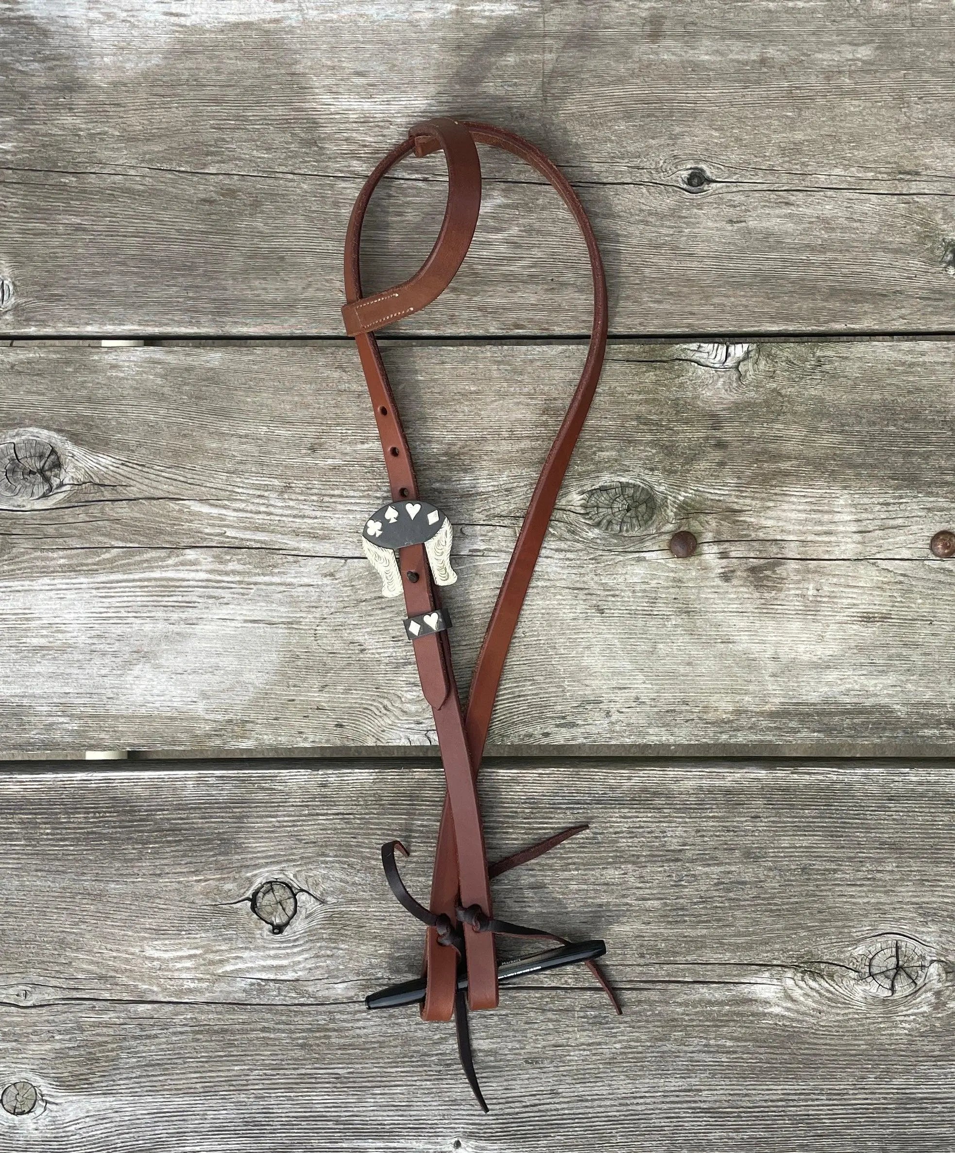 Oiled Harness Single Ear Headstall With Cowboy Gambler Buckle Horse