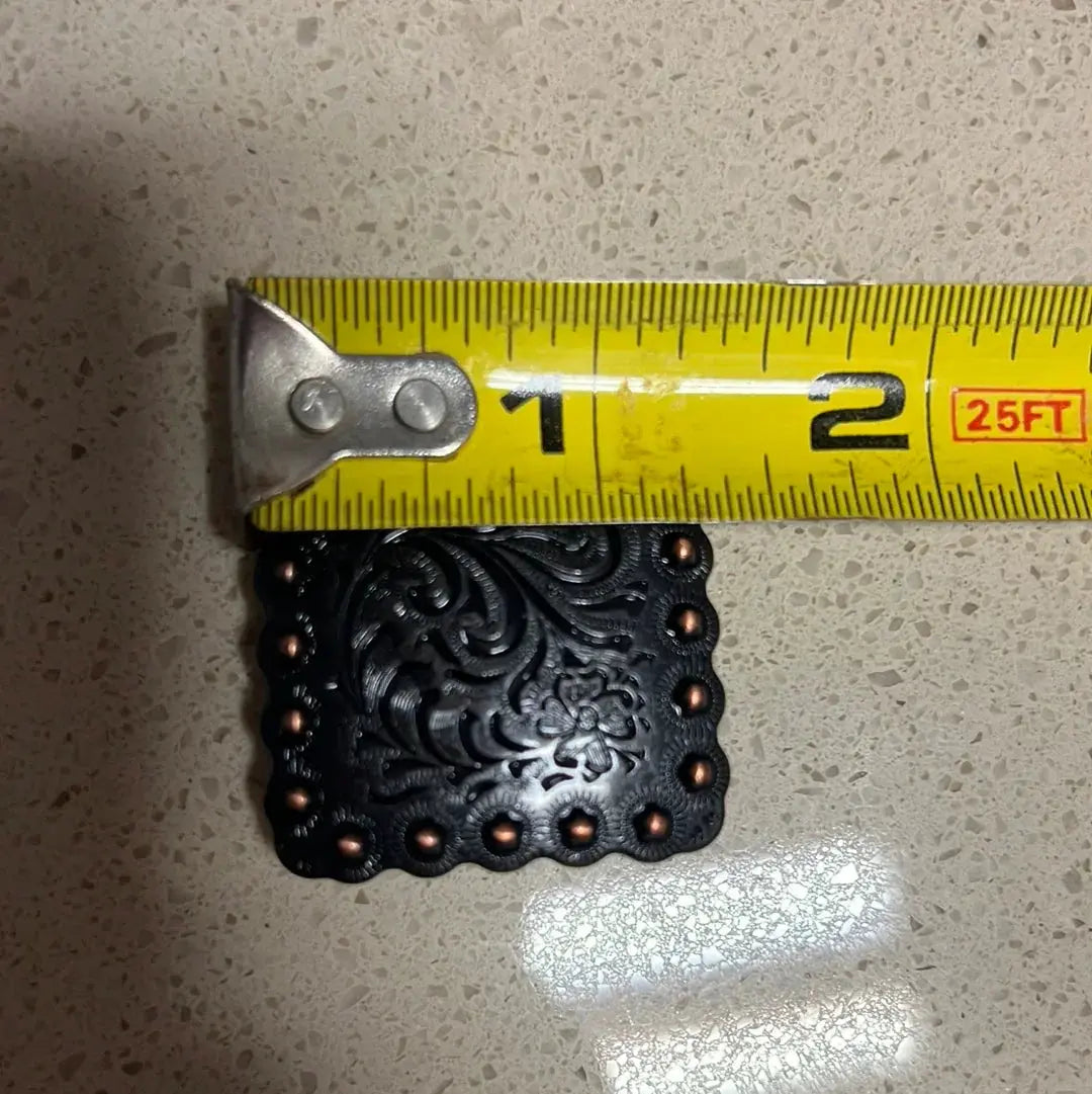 Copper engraved square concho with screw