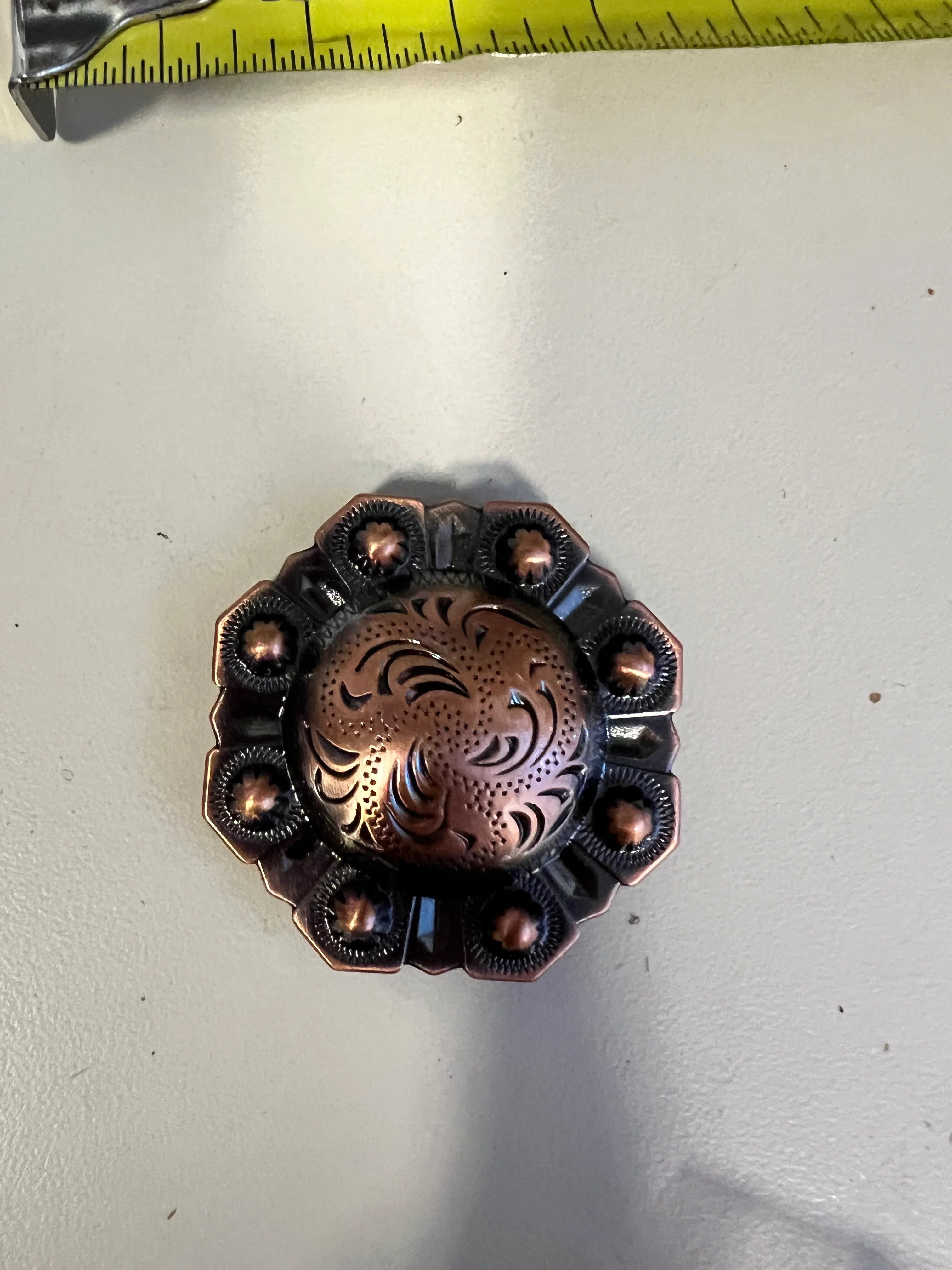 Copper octagon engraved concho with Screw