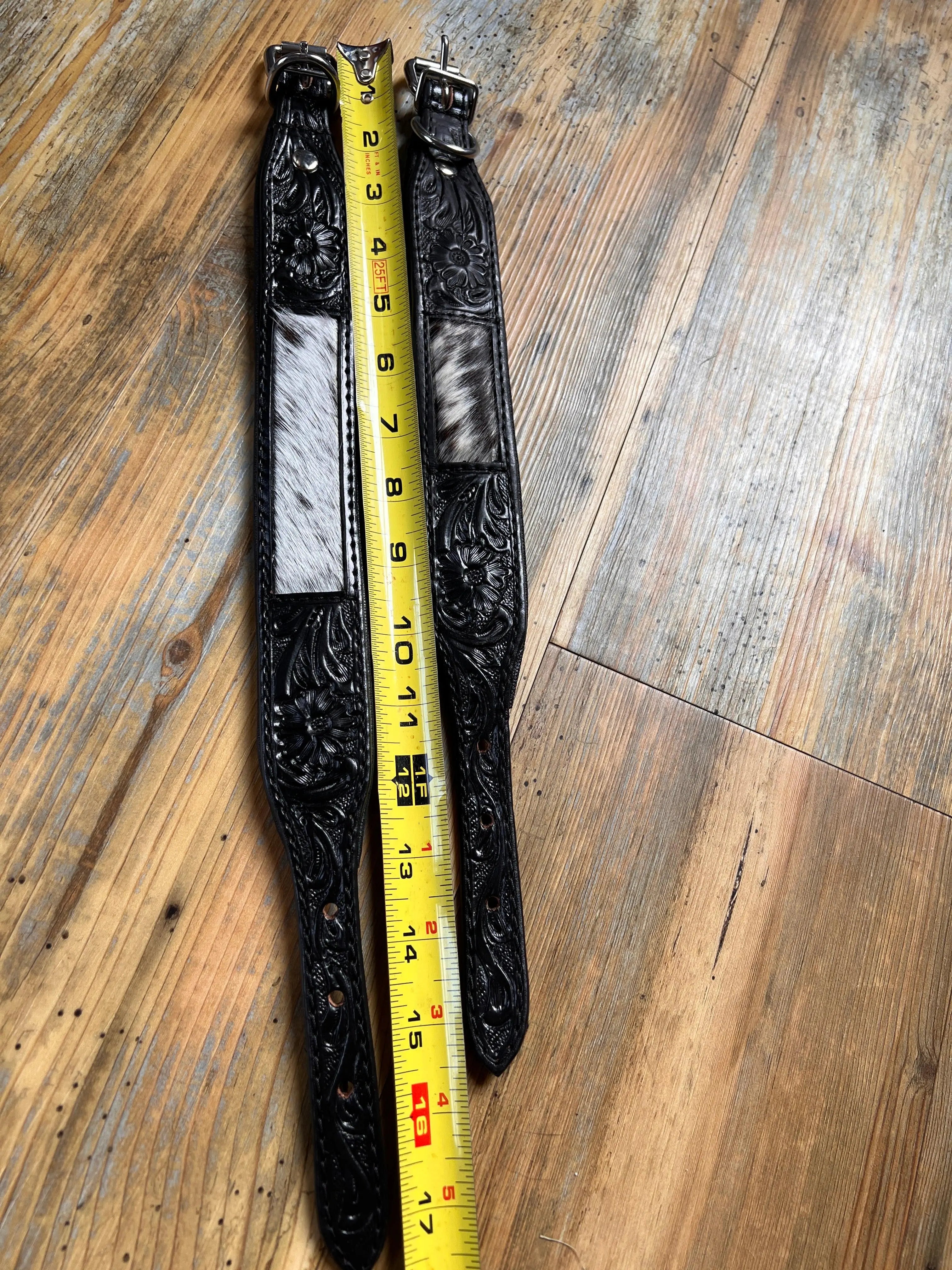 Black cowhide & tooled dog collar