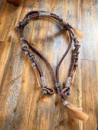 Handcrafted Headstall, Chestnut Rawhide and Black Knotted Headstall, 16 Plaits Headstall, Mane Horse Hair Tassels Headstall.
