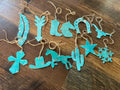 Teal Leather Cowhide Christmas Ornament - Sold Individually