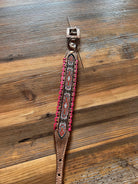Genuine leather dog collar with pink, white, gold Navajo beaded inlay