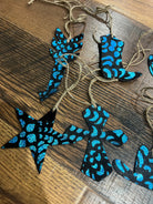 Blue Metallic Glitter Leather Cowhide Christmas Ornament - Sold Individually