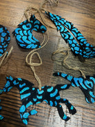 Blue Metallic Glitter Leather Cowhide Christmas Ornament - Sold Individually