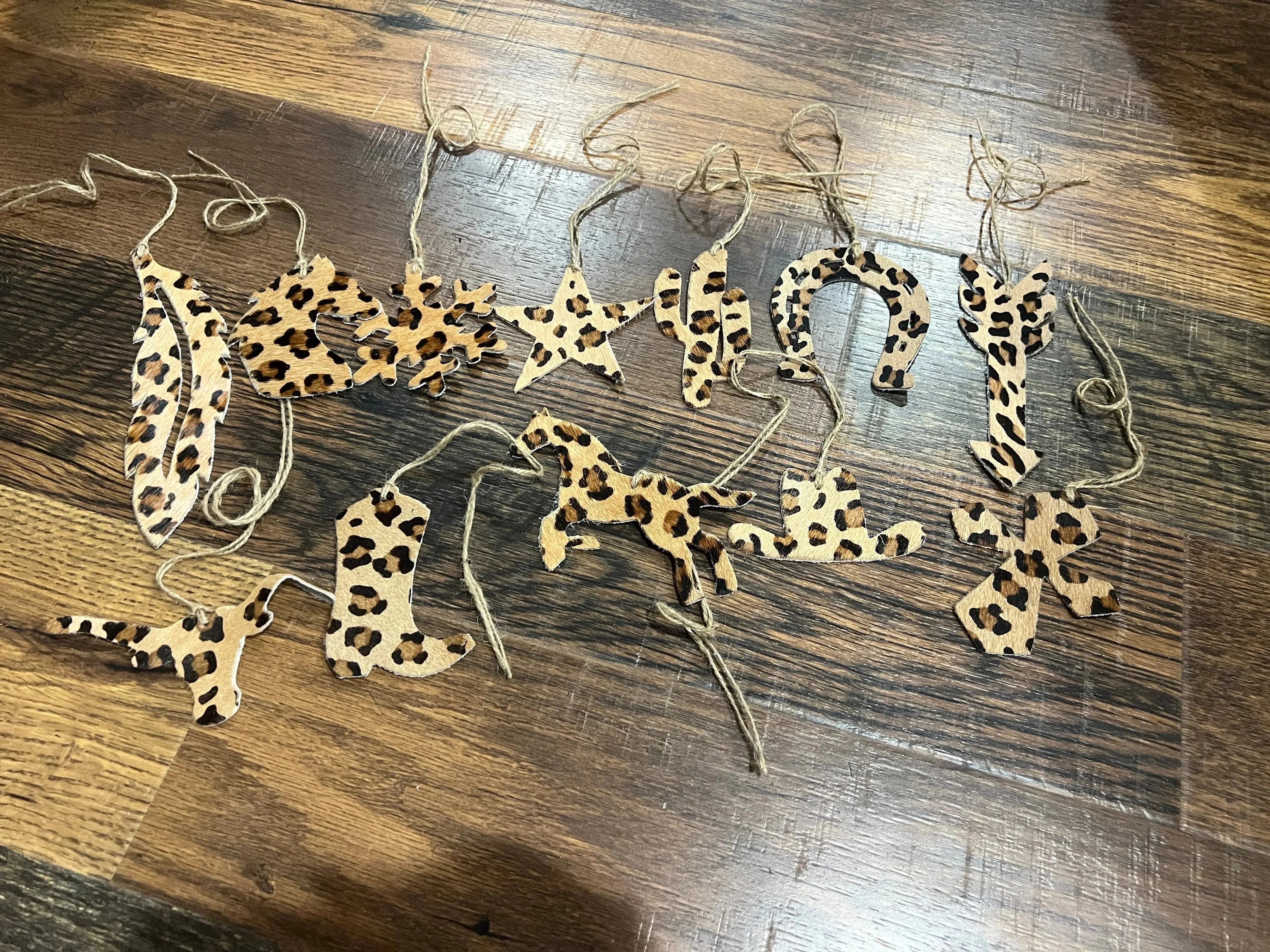 LEOPARD Leather Cowhide Christmas Ornament - Sold Individually