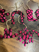 PINK SPOTTED Leather Cowhide Christmas Ornament - Sold Individually