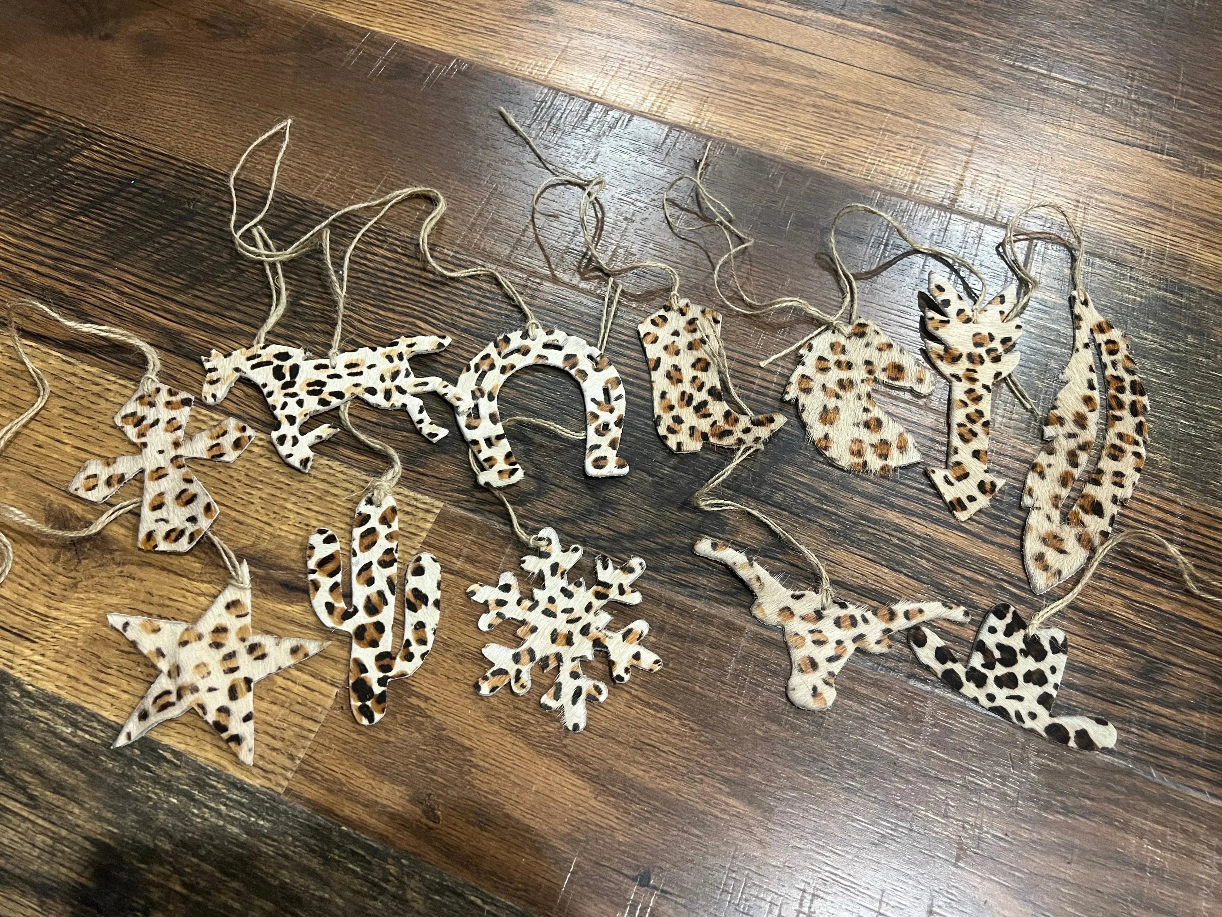 CHEETAH Leather Cowhide Christmas Ornament - Sold Individually